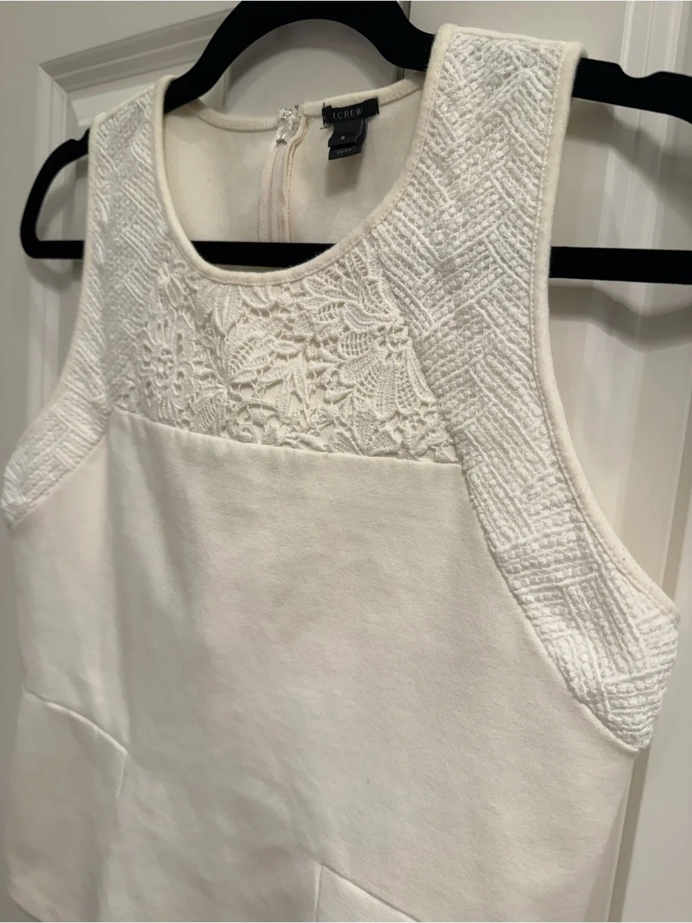 J. Crew Creamy White Structured Lace-Trim Peplum Shell Tank Small